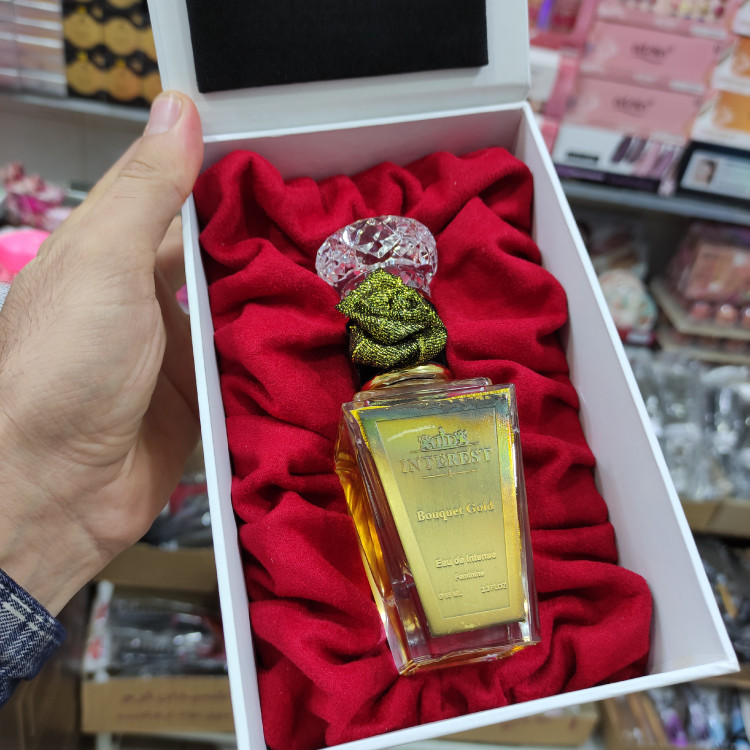 ادکلن زنانه اینترست مدل بوگت گلد Bouquet Gold نوع رایحه ادو اینتس با ماندگاری طولانی و خط بو عالی انگلستانی اورجینال